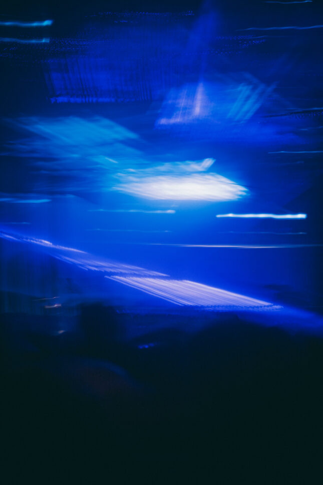 Long exposure abstract photograph in blue hues of the lights at the Grove during Sustain-Release.
